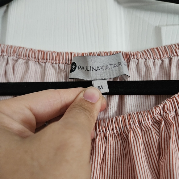 Paulina Katarina Pink Striped Off-Shoulder Romper MEDIUM - Picture 4 of 5